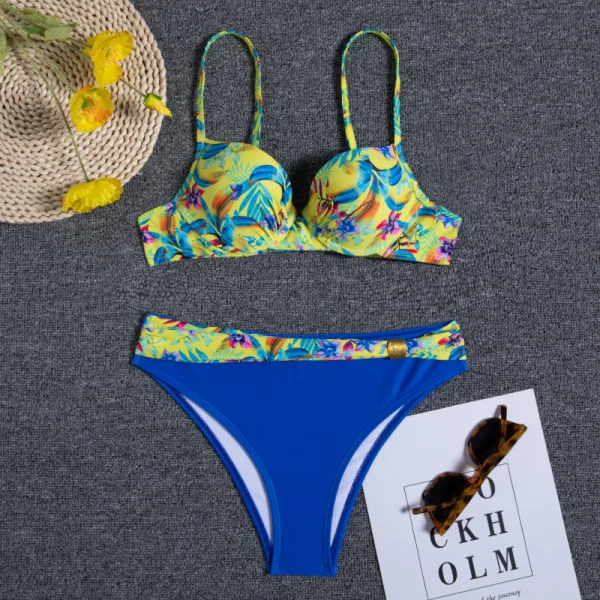 Floral Print Gathered Backless Bikini Set