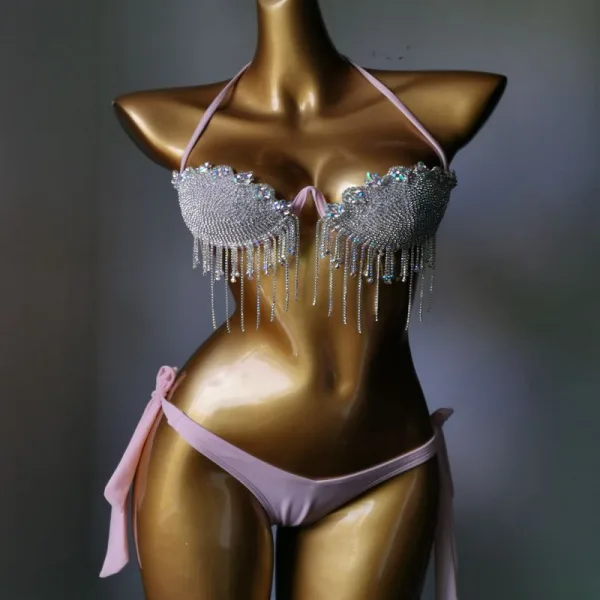 Diamond Embellished Tassel Bikini Set