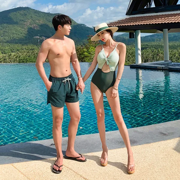 Gathered One-Piece Swimsuit in Deep Green