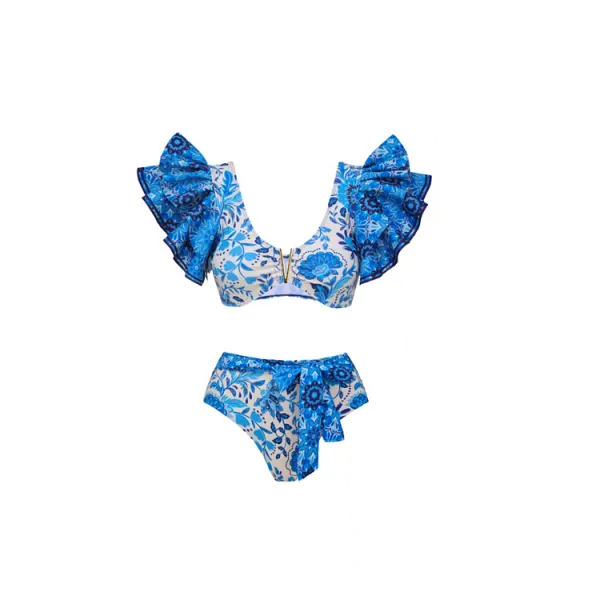 Azure Printed Bikini and Sarong Set