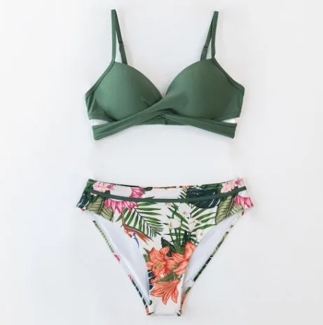 Floral Wrap Bikini Set with High-Waisted Bottoms
