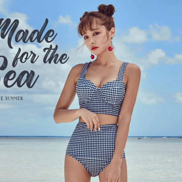 Retro Plaid High-Waist Bikini Set