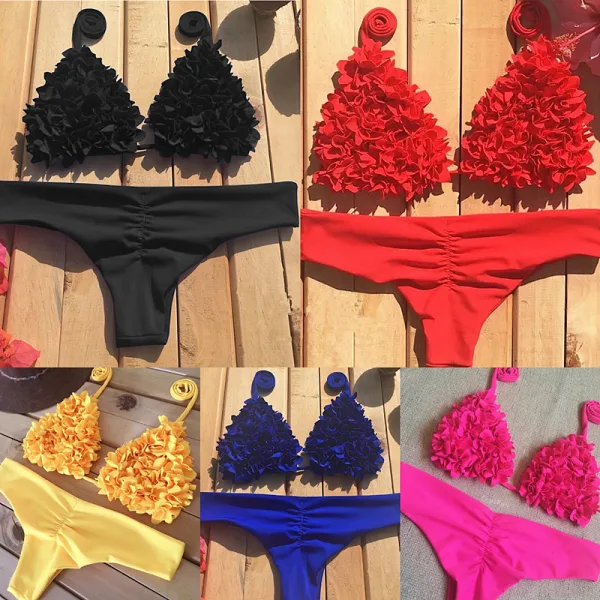 Floral Applique Triangle Bikini Set