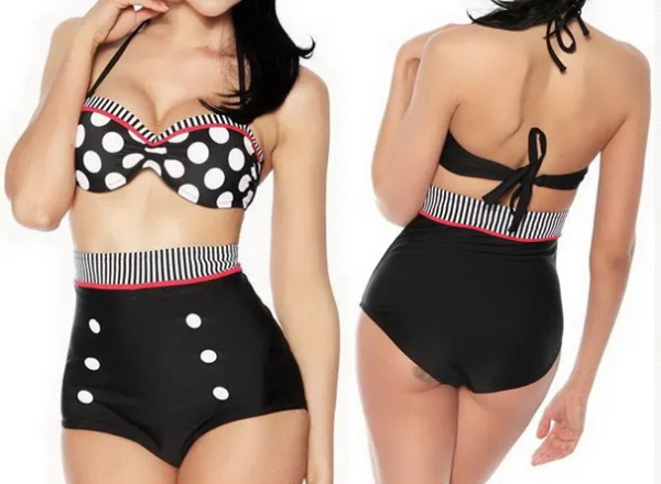 Retro Polka Dot High-Waist Bikini