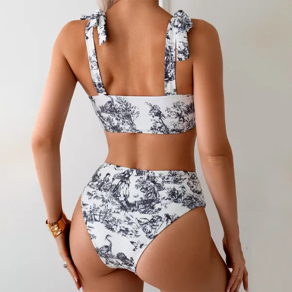 Vintage Polka Dot Lace-Up Bikini Set