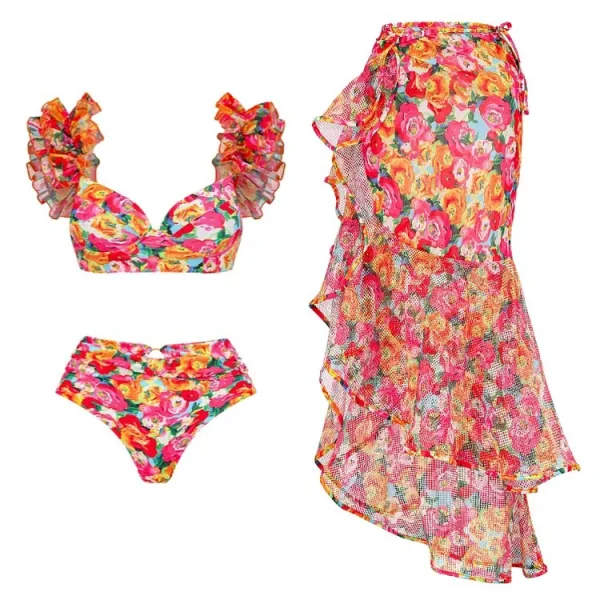 Floral High-Waist Bikini Set