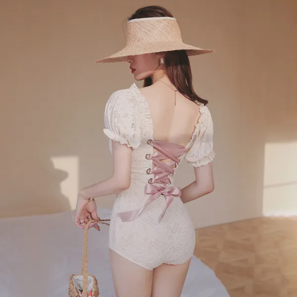 Retro Lace Strapless One-Piece Swimsuit
