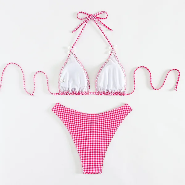 Banded Plaid Bikini Set