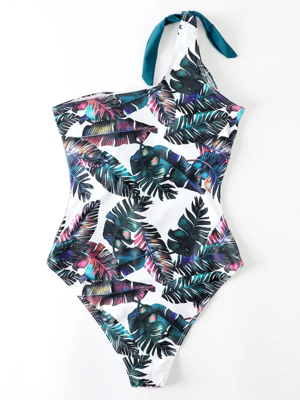 Botanical One-Shoulder One-Piece Swimsuit
