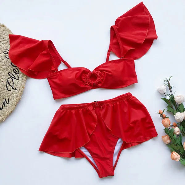 Flounced Three-Piece Bikini Set