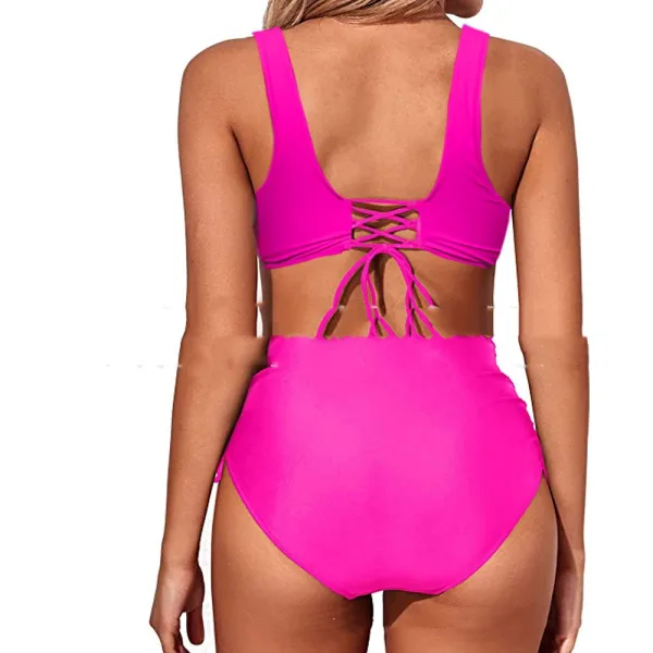 Cross-Bandage Bikini Set with High-Waist Bottoms