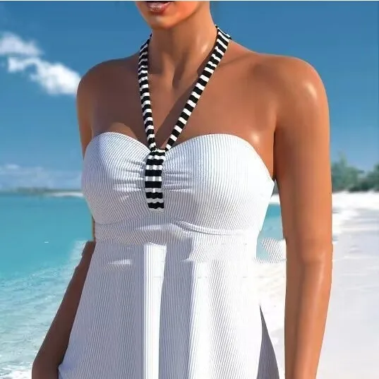 Striped Off-Shoulder Bikini Set