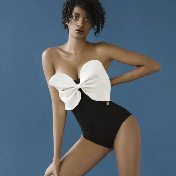 Monochrome Bow-Detail One-Piece Swimsuit