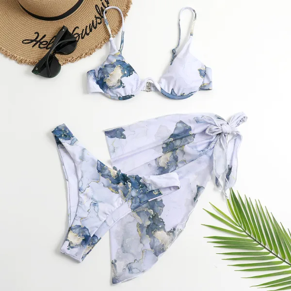 Abstract Print Three-Piece Bikini Set