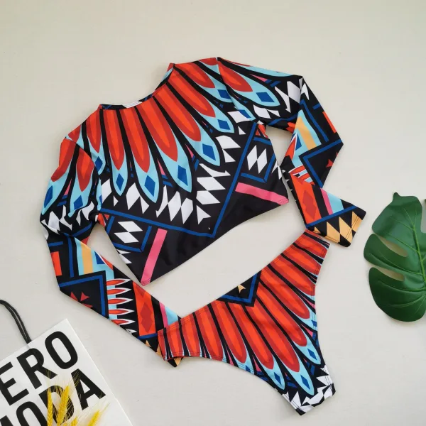 Feather Print High-Waist Bikini Set
