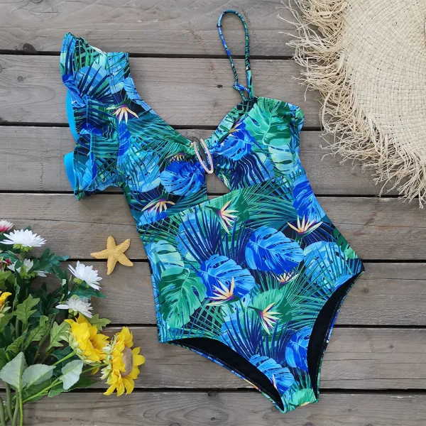 Lotus Leaf One-Shoulder One-Piece Swimsuit