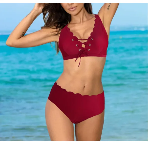 Solid High-Waist Bikini Set