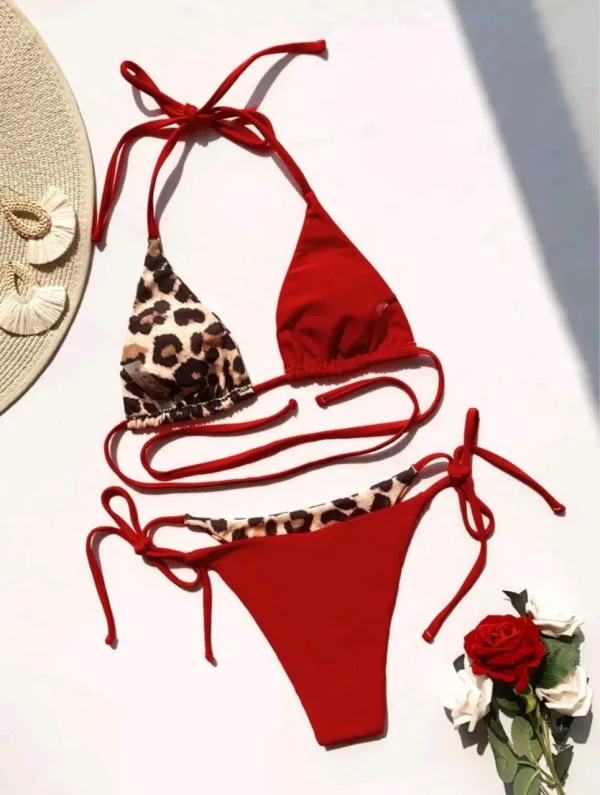 Leopard Print Halter Bikini Set