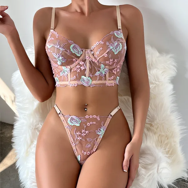 Floral Embroidered Push-Up Bikini Set