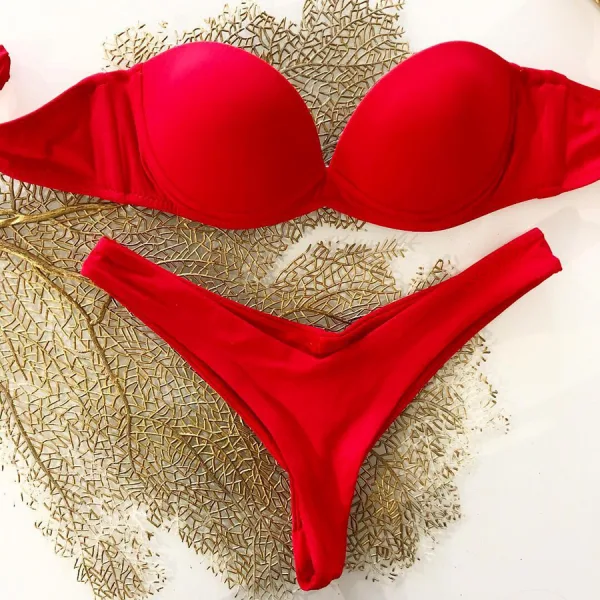 Solid Tie-Strap Bikini Set