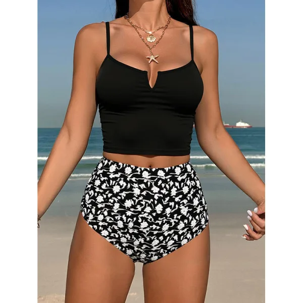 Midnight Floral High-Waist Bikini Set