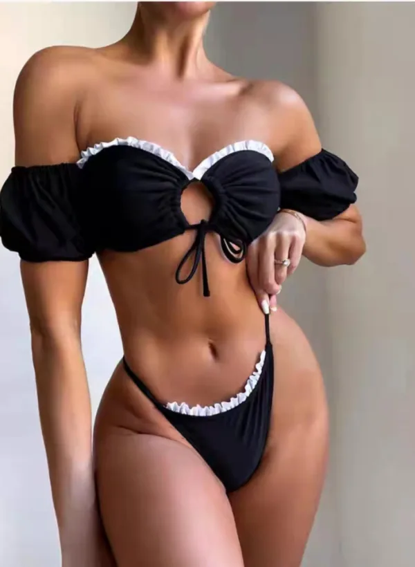 Solid Short-Sleeve Cut-Out Bikini Set