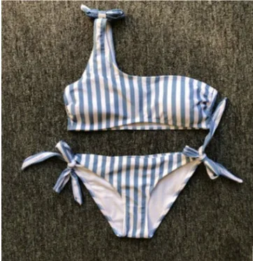 Striped One-Shoulder Bikini Set