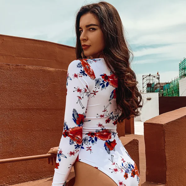 Long-Sleeve Printed One-Piece Swimsuit