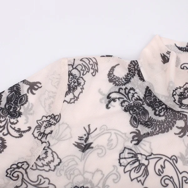 Sheer Printed Bodysuit with Long Sleeves