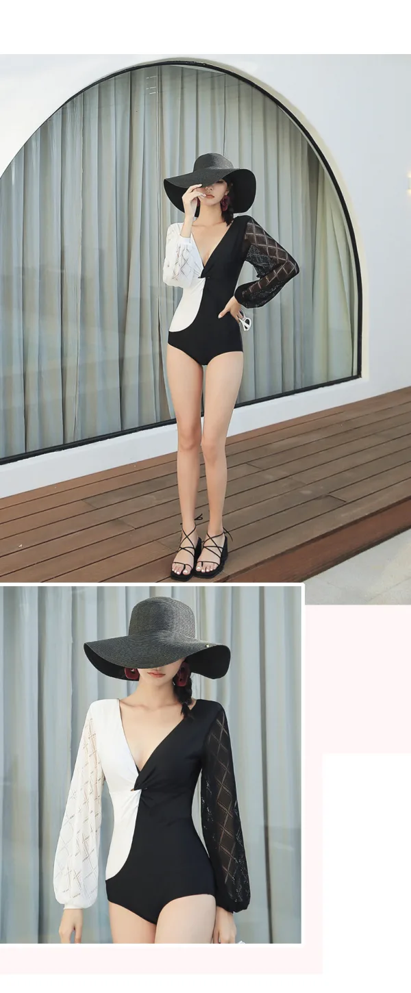 Monochrome Long-Sleeve Cut-Out One-Piece
