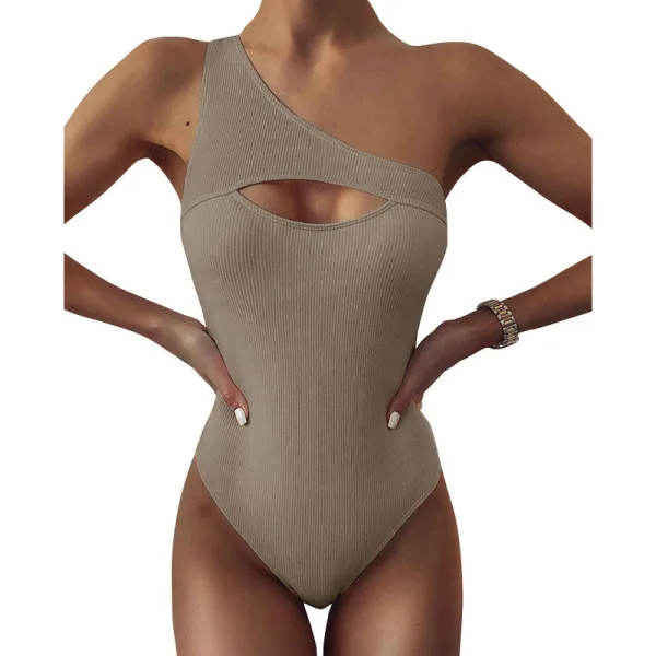 One-Shoulder Solid One-Piece Swimsuit