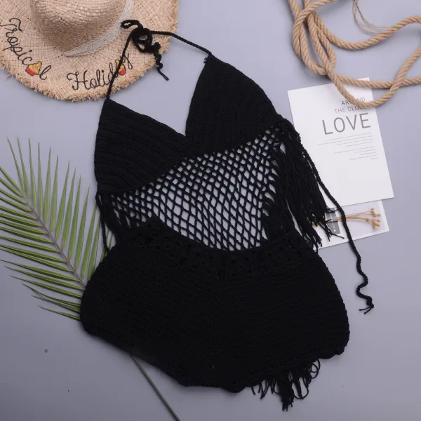 Hollow Crochet Tassel Bikini Set