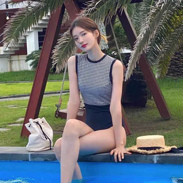 Retro Houndstooth One-Piece Swimsuit