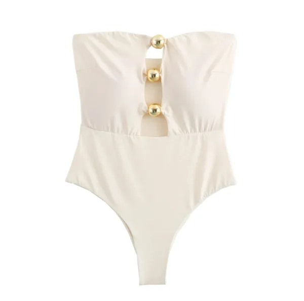 One-Shoulder Metallic Detail One-Piece Swimsuit