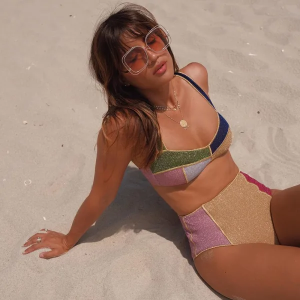 Metallic High-Waist Bikini Set