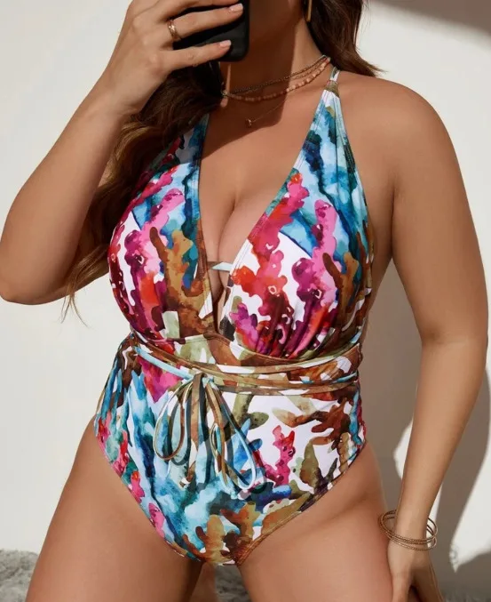 Halter Neck One-Piece Swimsuit in Solid Tones