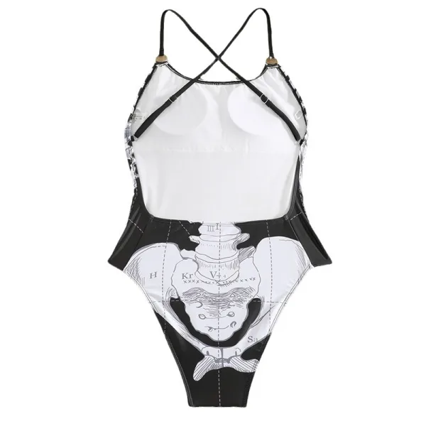 Skeleton Print One-Piece Swimsuit