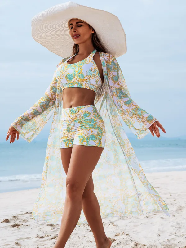 Three-Piece Printed Bikini Set