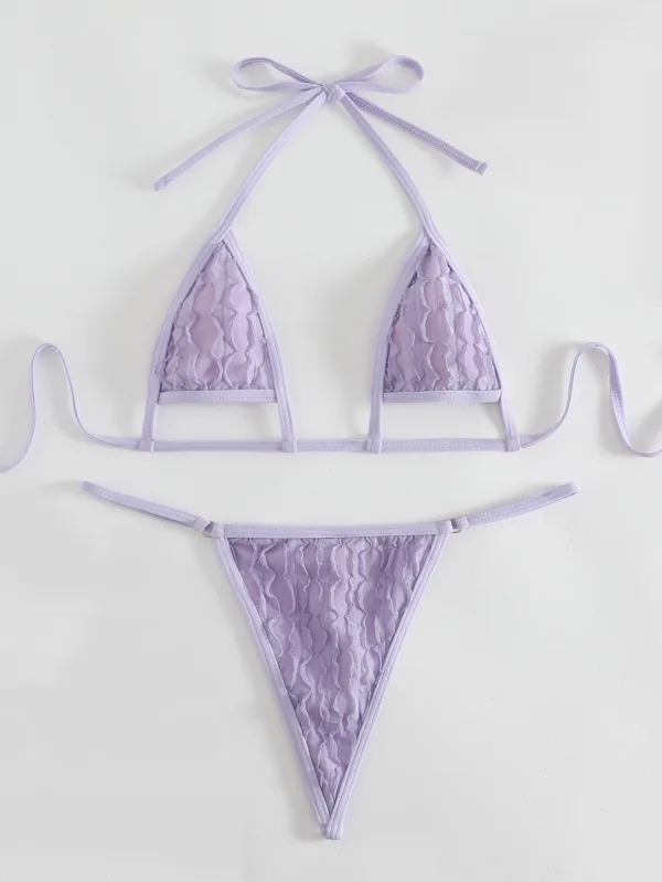 Petal Detail Lace-Up Bikini Set