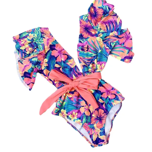 Cap-Sleeve Triangle One-Piece Swimsuit