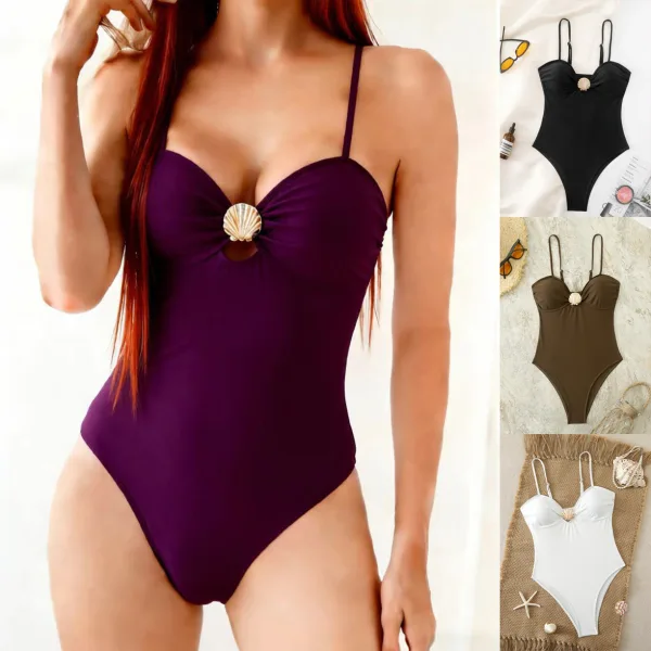 Metallic-Accented Cutout One-Piece Swimsuit