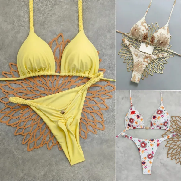 Multicolor Printed Thong Bikini Set