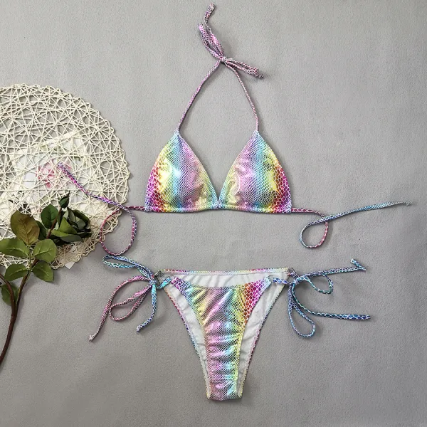 Gradient Snakeskin Print Triangle Bikini Set