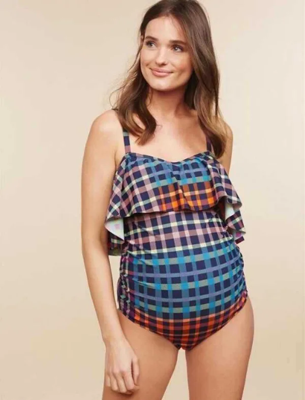 Lattice Print Maternity One-Piece Swimsuit