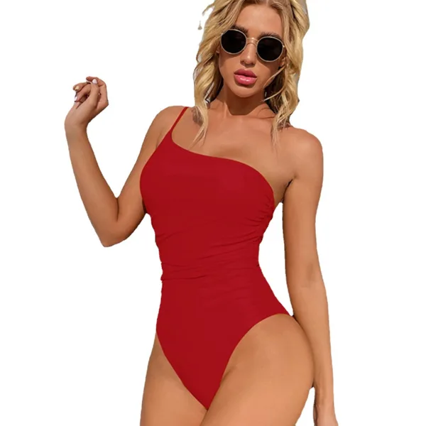 One-Shoulder Solid One-Piece Swimsuit