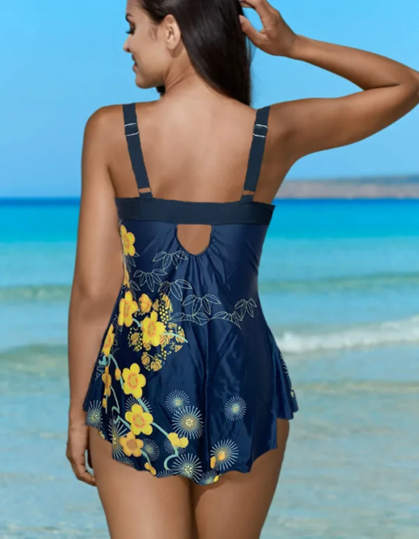 Floral Print Split Skirt Swimsuit
