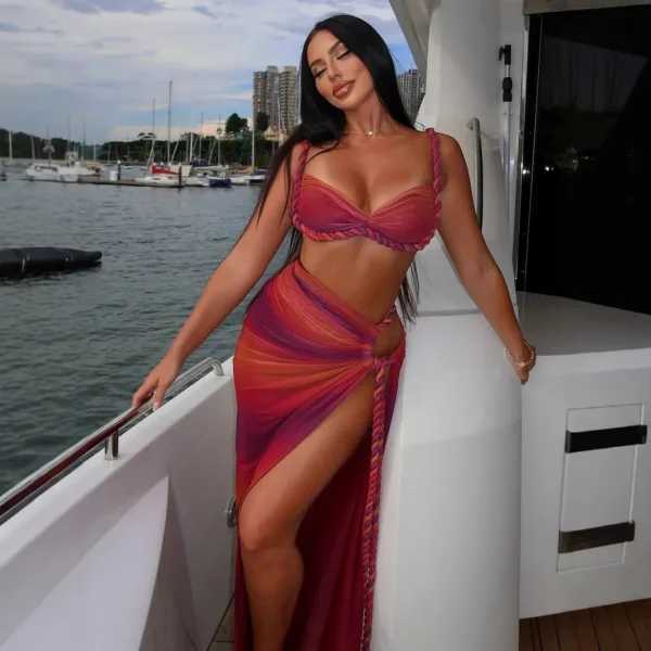 Woven Halter Crop Top and Split Skirt Set