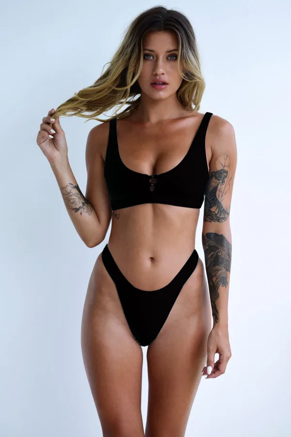 Button Detail High-Waist One-Piece Swimsuit