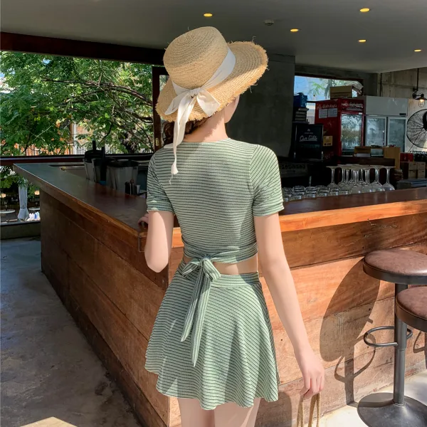 Striped Two-Piece Skirted Bikini Set