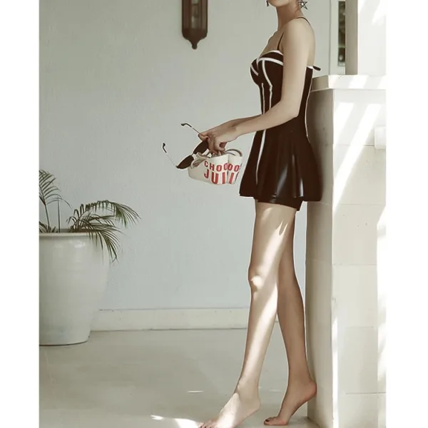 Solid Colour One-Piece Skirted Swimsuit